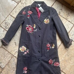 Sundance Charcoal Floral Embroidered Trench Coat